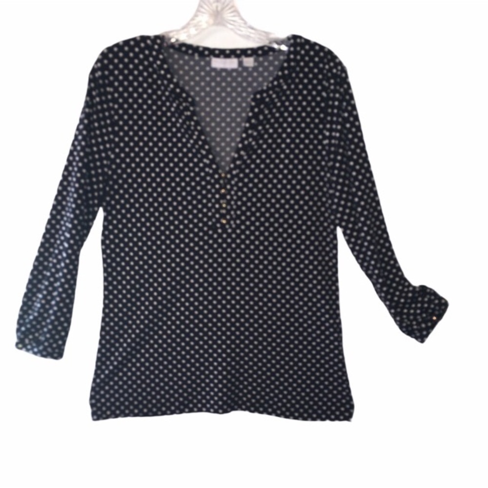 New York & Company V-Neck Polka-Dotted Stretch Top